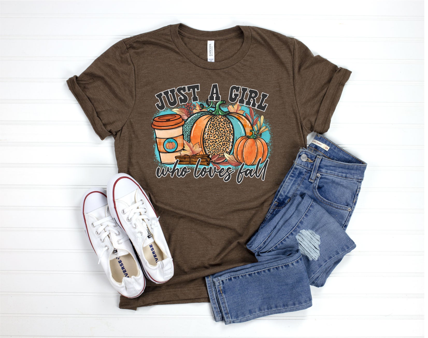 Just a Girl Who Loves Fall Tee - Heather Brown